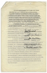 Release of Claims Between Shemp Howard's Widow & The Three Stooges -- Twice-Signed by Moe Howard, & Also Signed by Larry Fine & Joe DeRita in 1960 -- 2pp. Measures 8.5'' x 13'' -- Very Good Condition
